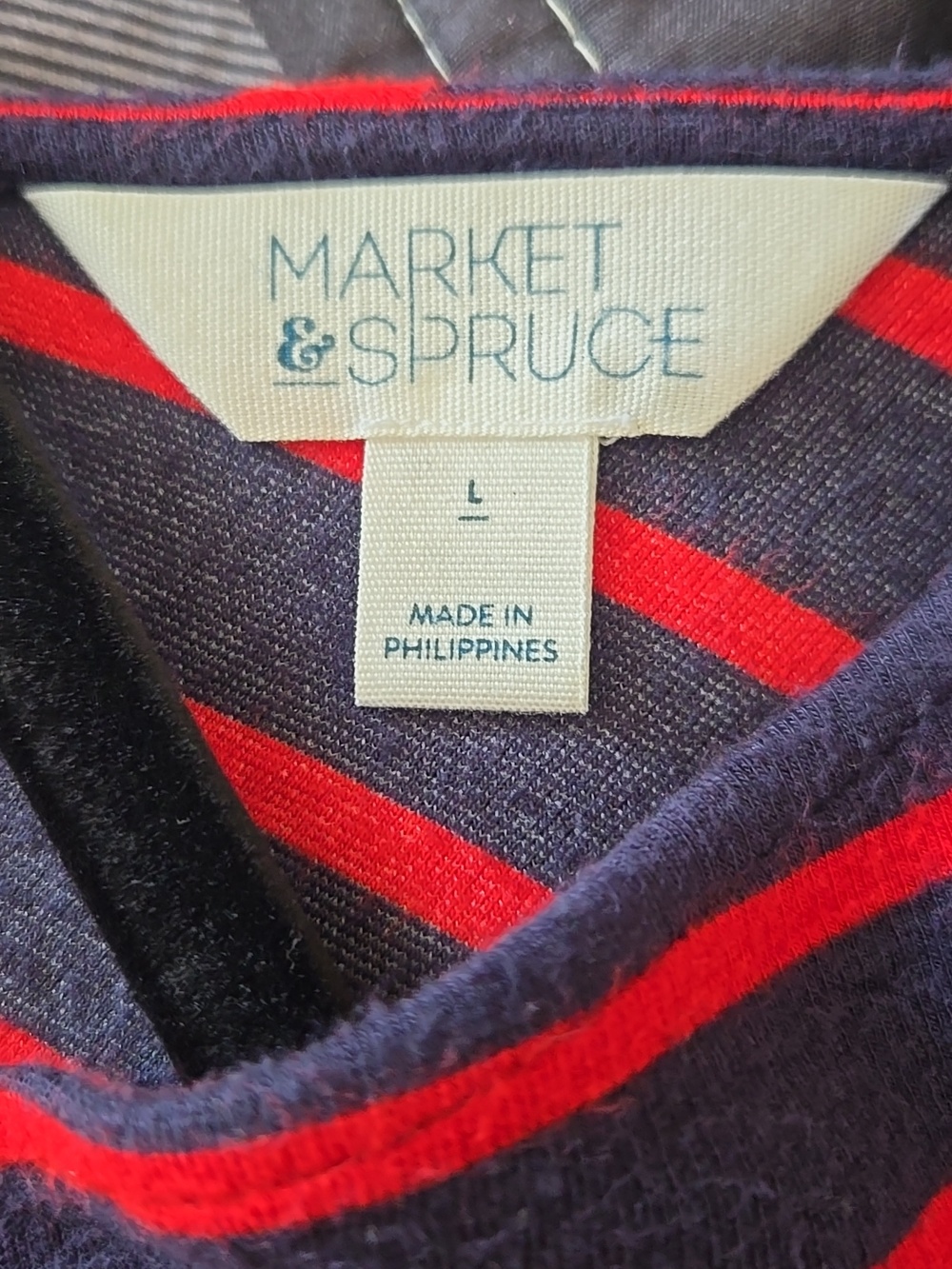 Market & Spruce Striped Knit Dress Navy Red Fit & Flare Open Back Stretch Large - Picture 6 of 8